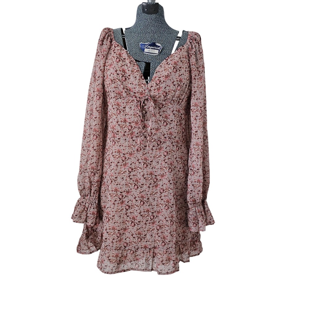 Anthropologie Dress Forum Floral Mini Dress Mauve Pink Smocked Back NWT L